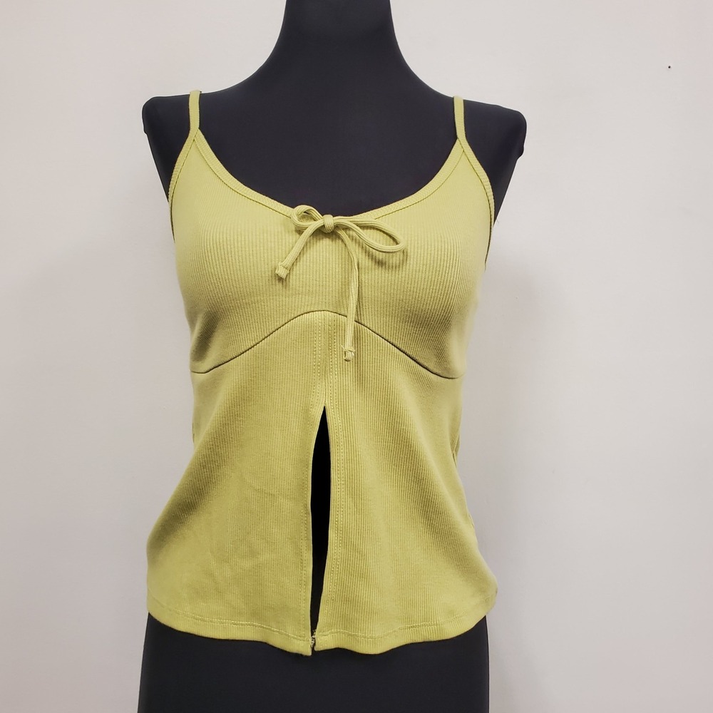 Hollister Womens Babydoll Tie Front Tank Top Size M Chartruese Preppy Ribbed